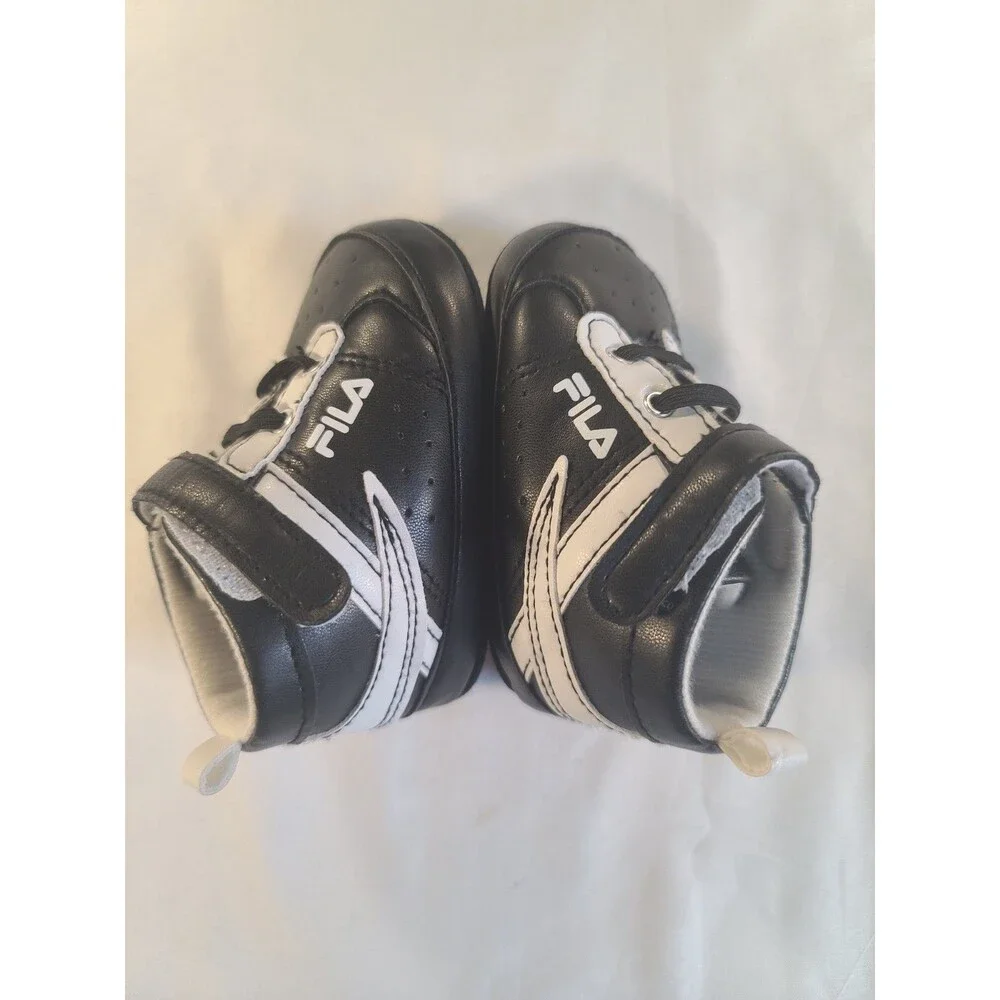 Fila Baby Boys Black White High Top Sneaker Crib Shoes with Strap